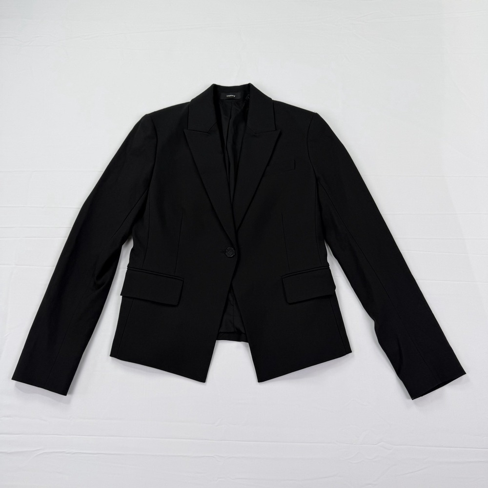 Theory Women's Black Blazer Size 6 Stretch Cotton Single Button Tailored Jacket